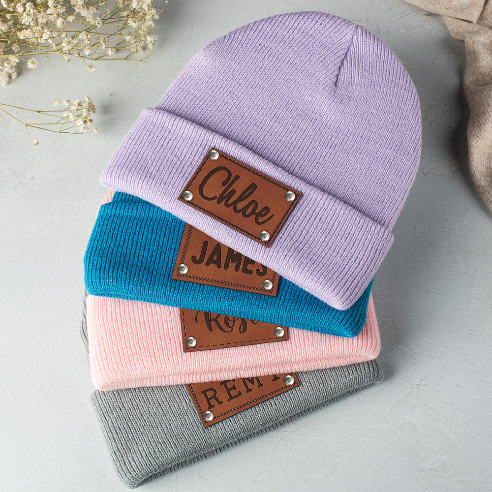 Personalized Leather Patch Kid & Adult Color Beanies for Comfort & Unique | HSKid23