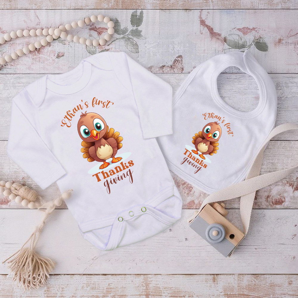 Personalized Baby Romper with Bib Set For Thanksgiving Party | CWThanks03
