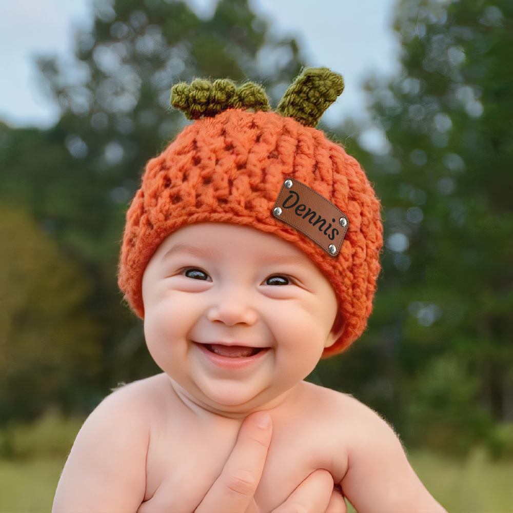 Personalized Leather Patch Pumpkin Wool Beanie | CWHalloween72