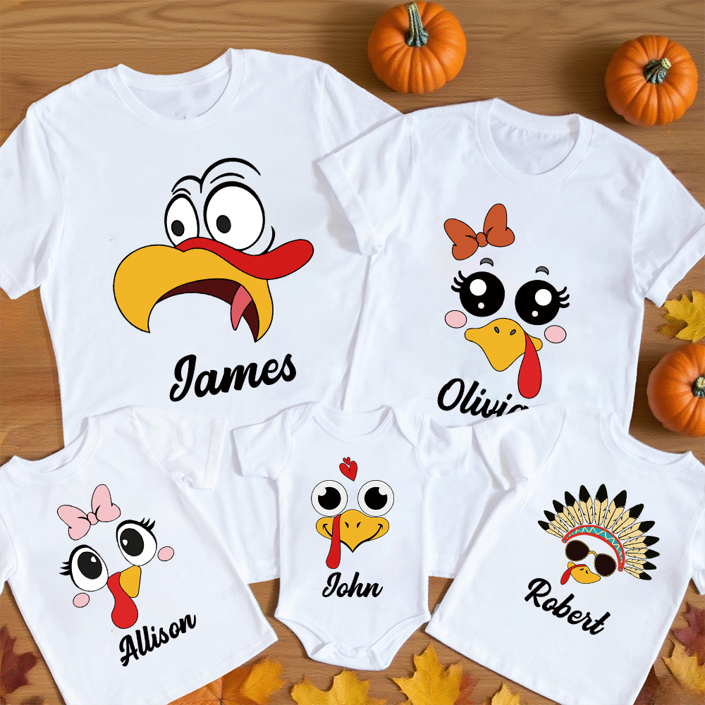 Personalized Funny Turkey Face Family Matching Shirt | CWThanks07
