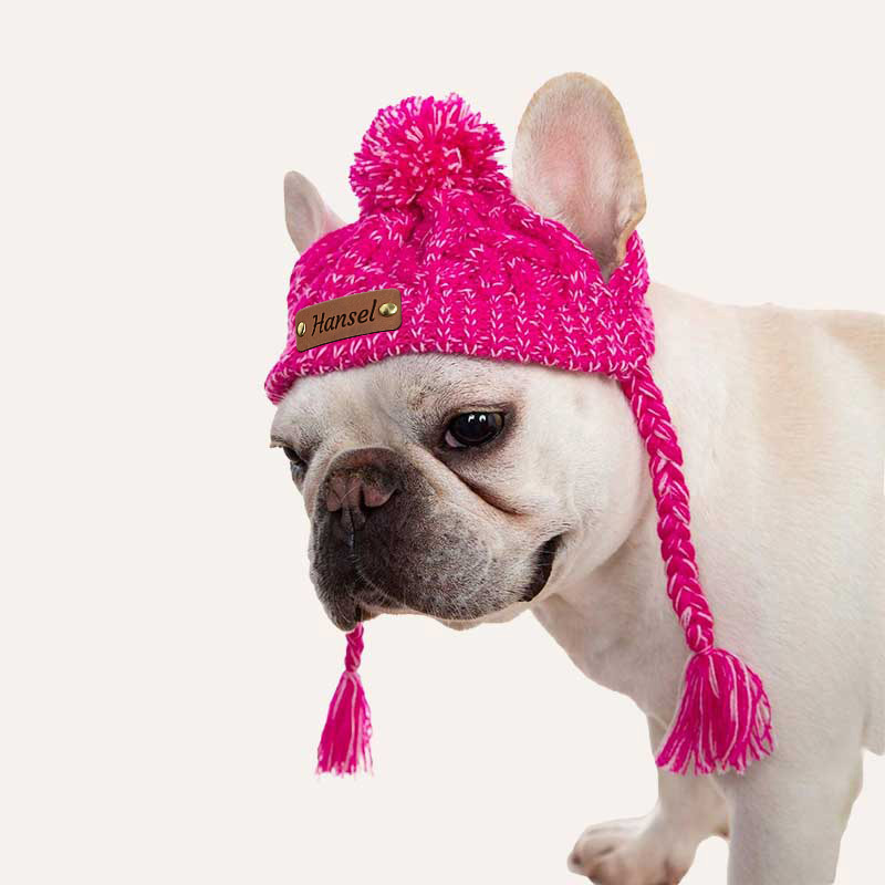 Personalized Pets Leather Patch Knitted Hat | BKPet215