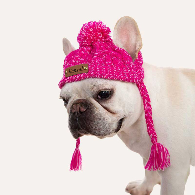 Personalized Pets Leather Patch Knitted Hat | BKPet215