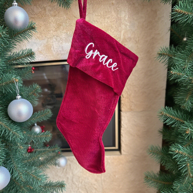 Personalized Velvet Christmas Stocking with Family Name | MCGift145