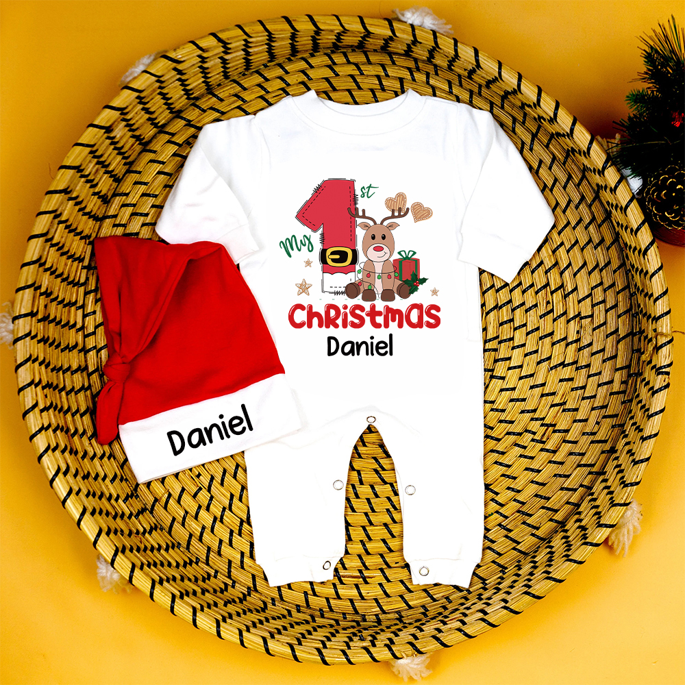 Personalized Baby 1st Christmas Ropmer and Hat Set | MCGift118