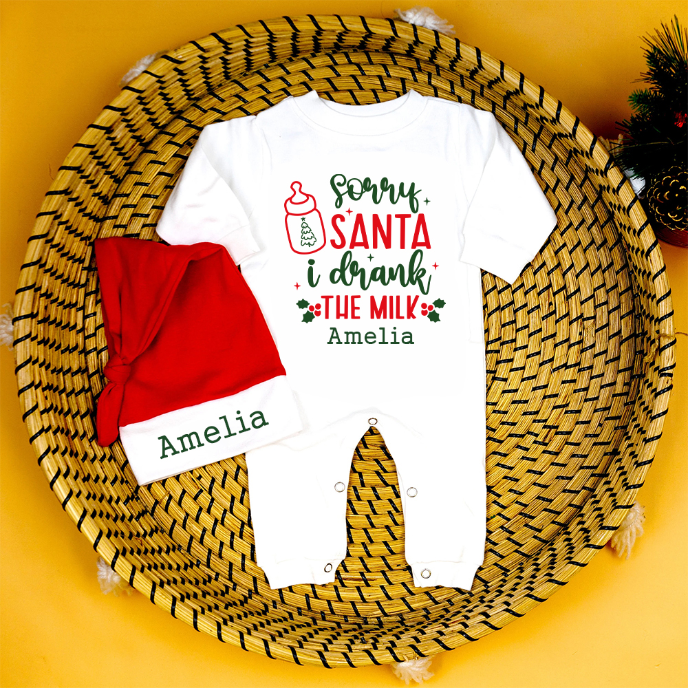 Personalized Baby 1st Christmas Ropmer and Hat Set | MCGift122