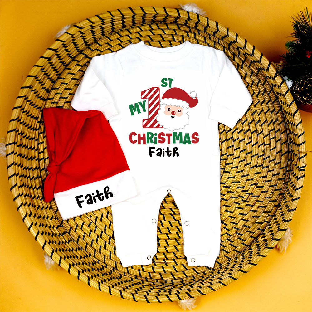 Personalized Baby 1st Christmas Ropmer and Hat Set | MCGift124