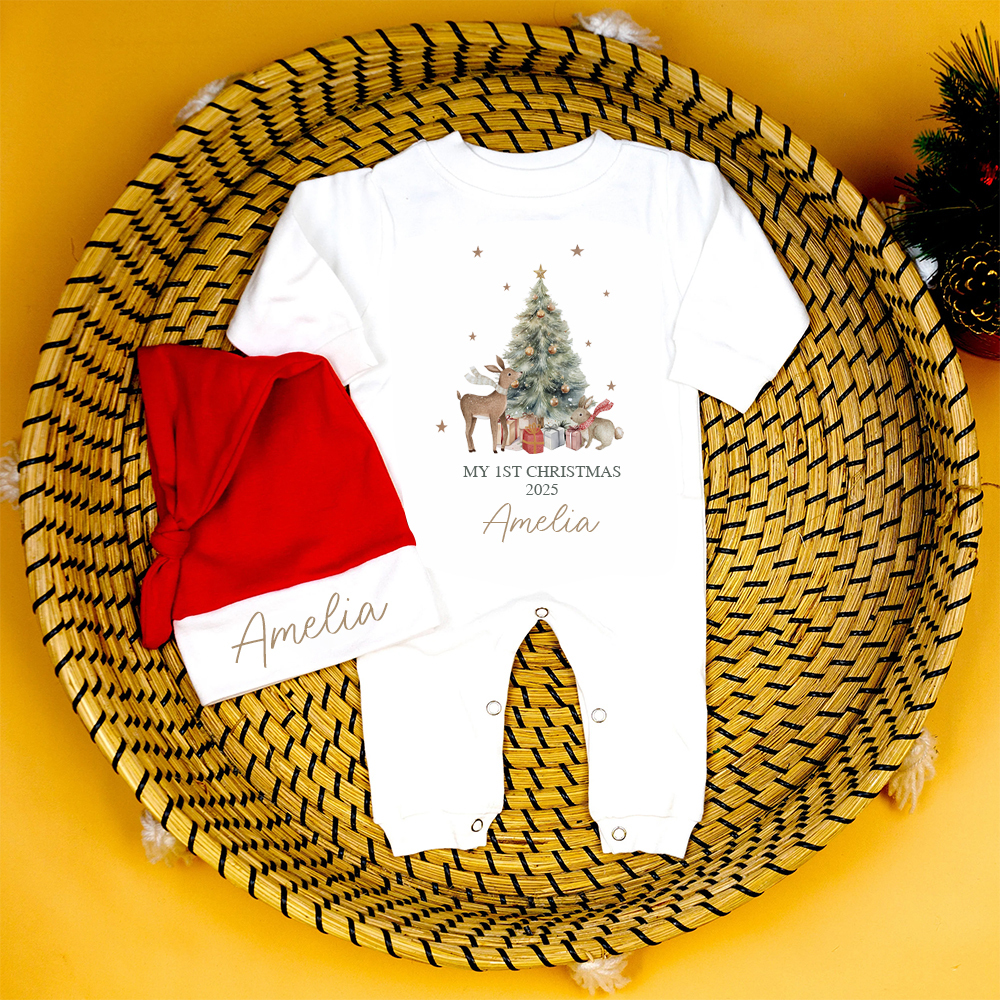 Personalized Baby 1st Christmas Ropmer and Hat Set | MCGift125