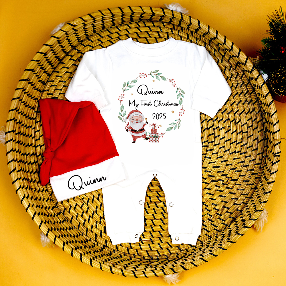 Personalized Baby 1st Christmas Ropmer and Hat Set | MCGift126