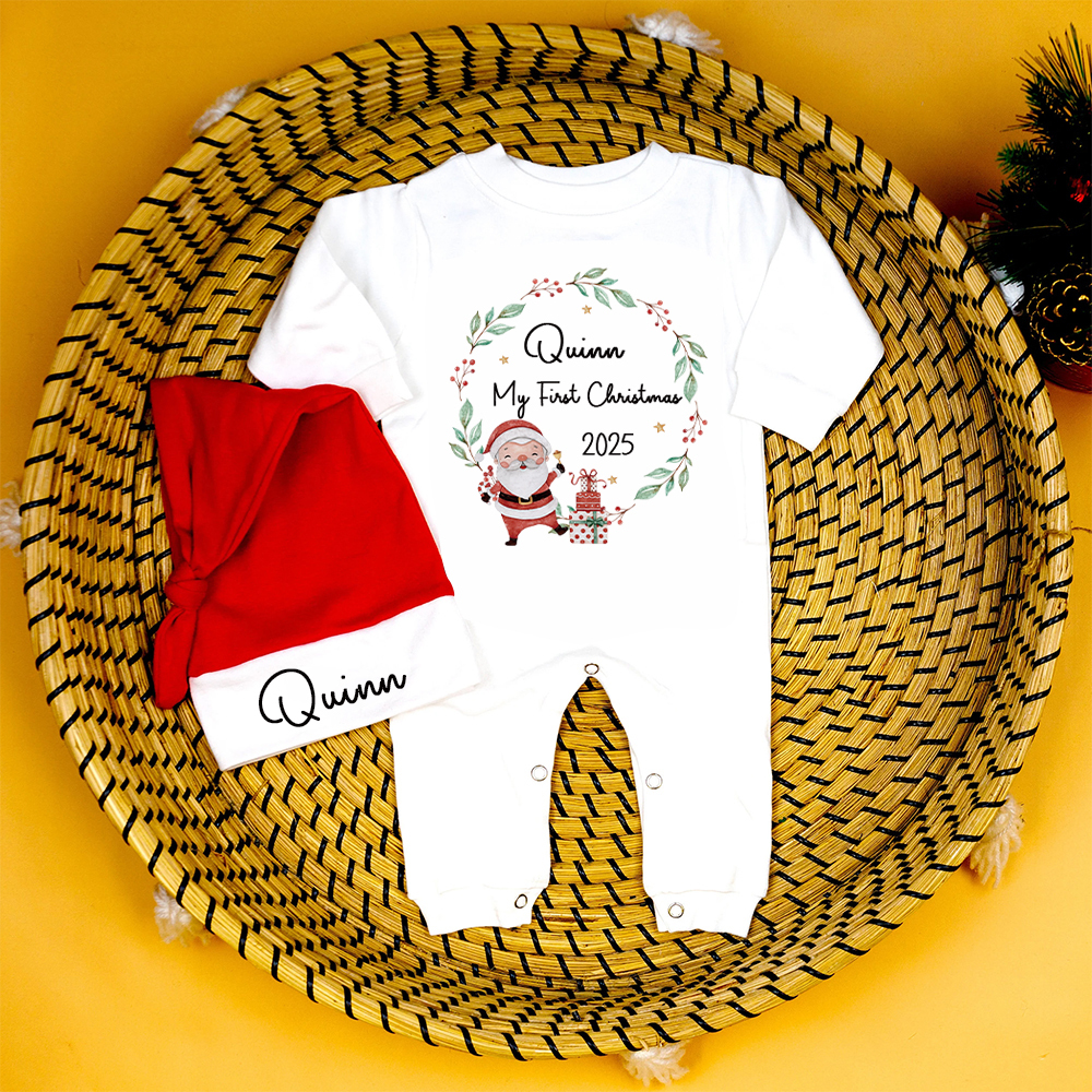 Personalized Baby 1st Christmas Ropmer and Hat Set | MCGift126