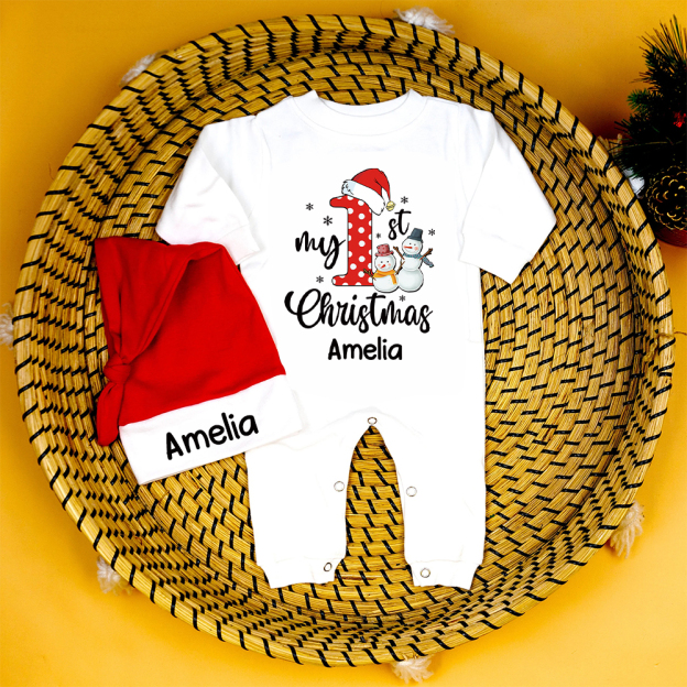 Personalized Baby 1st Christmas Ropmer and Hat Set | MCGift128