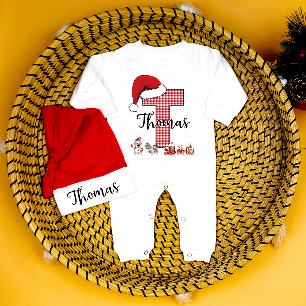 Personalized Baby 1st Christmas Ropmer and Hat Set | MCGift134