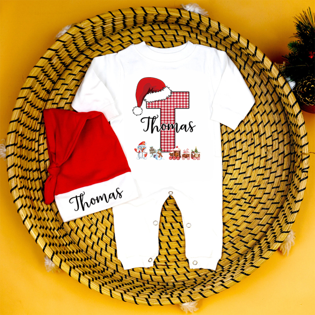 Personalized Baby 1st Christmas Ropmer and Hat Set | MCGift134