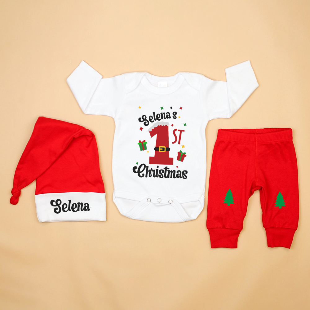 Personalized Baby 1st Christmas Ropmer Onesie Set | MCGift135