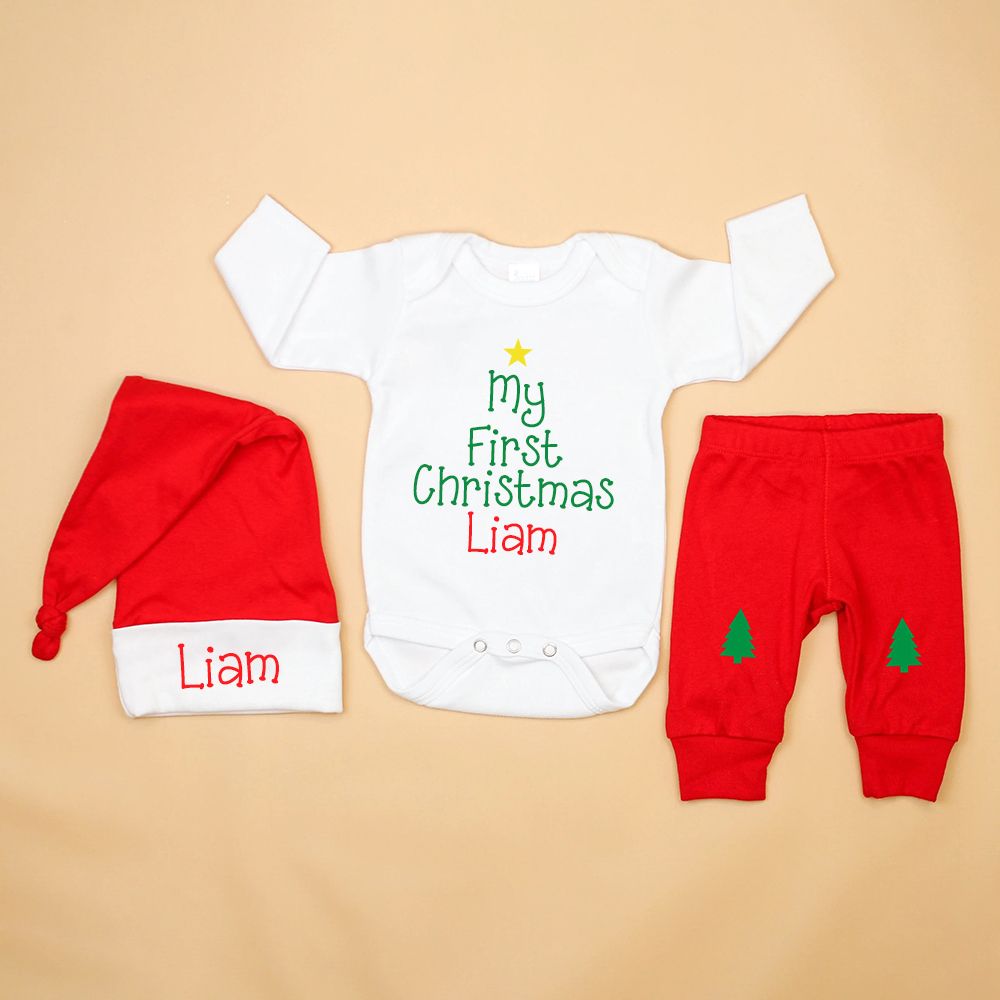 Personalized Baby 1st Christmas Ropmer Onesie Set | MCGift133
