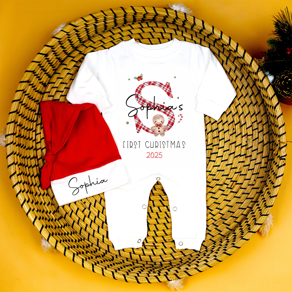 Personalized Baby 1st Christmas Ropmer and Hat Set | MCGift142
