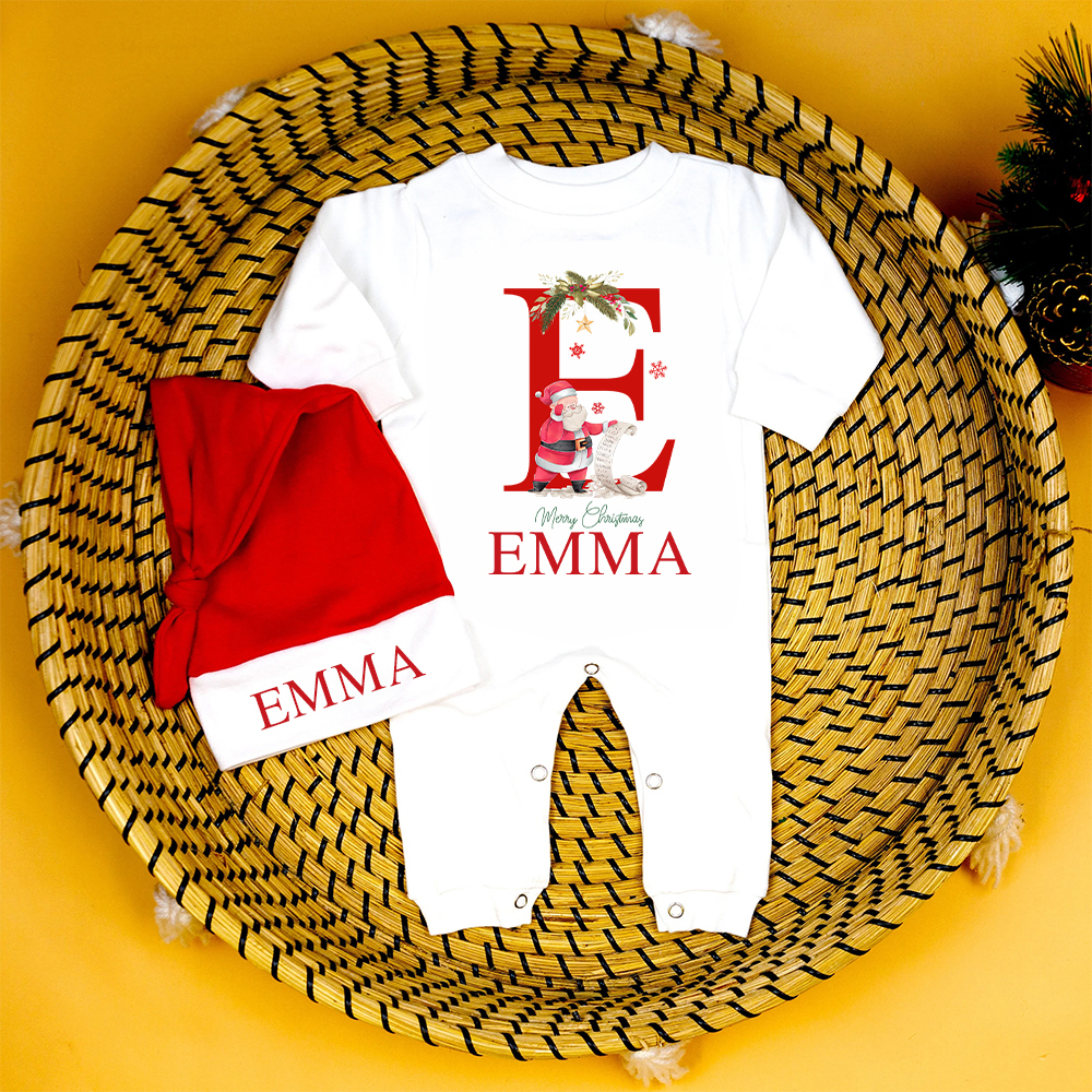Personalized Baby 1st Christmas Ropmer and Hat Set | MCGift144