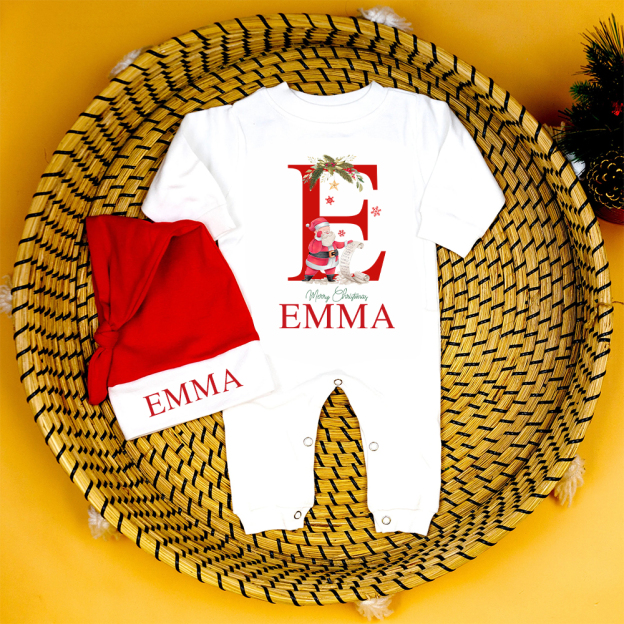 Personalized Baby 1st Christmas Ropmer and Hat Set | MCGift144