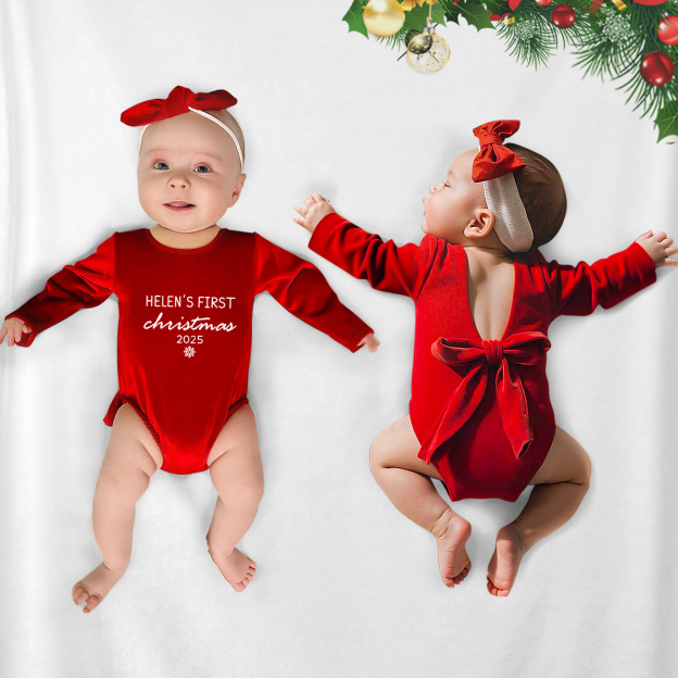 Personalized Newborn Girl Christmas Red Velvet Photo Outfit | MCGift151