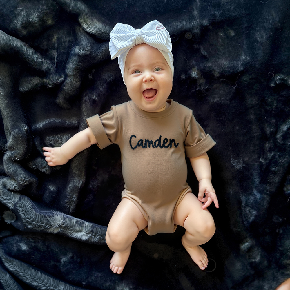 Personalized Baby Hand Embroidered Felt Romper | CWBaby301