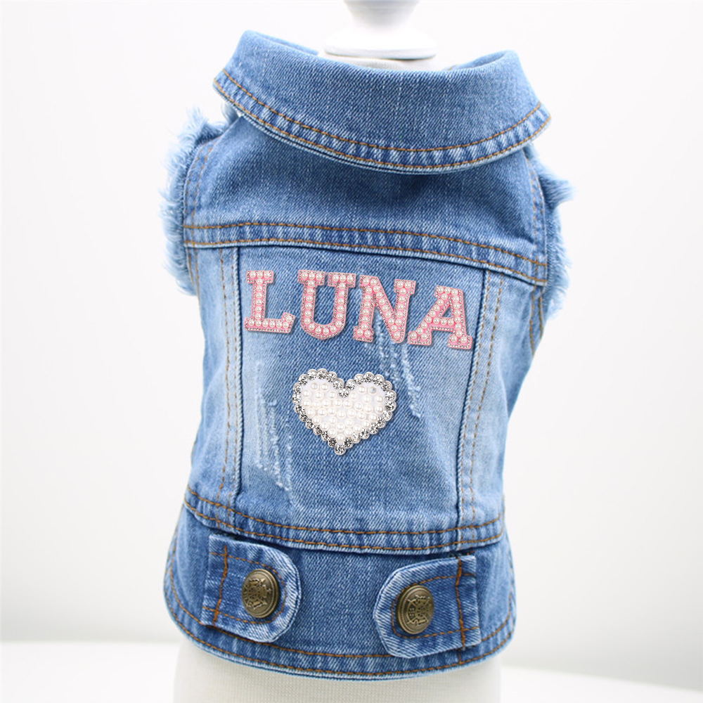 Personalized Handmade Pearl Patch Pets Denim Jacket | BKPet219