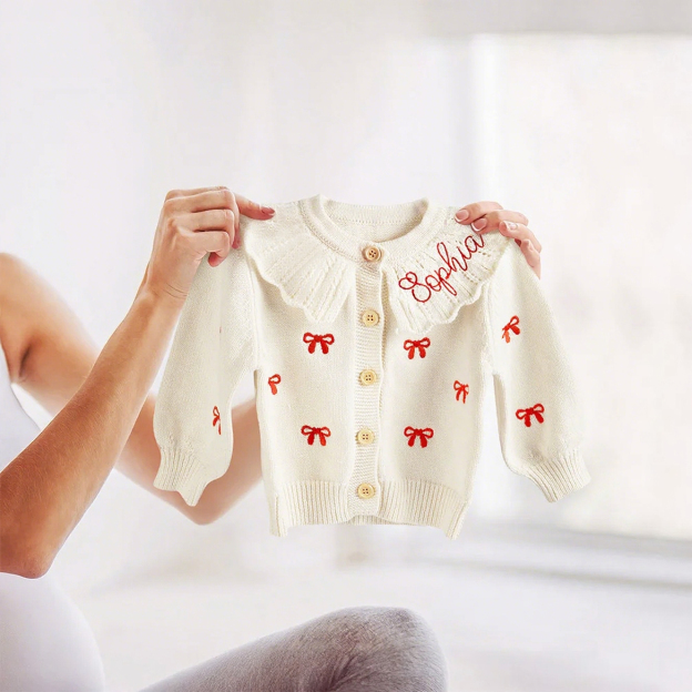 Personalized Embroidered Coquette Bow Cardigan Sweater | CWBaby285