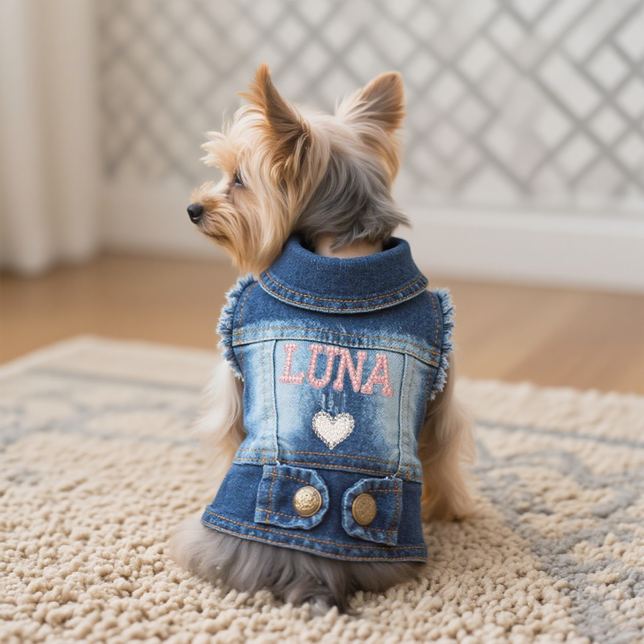 Personalized Handmade Pearl Patch Pets Denim Jacket | BKPet219