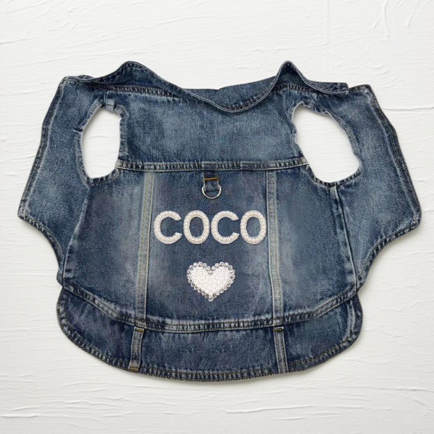 Personalized Handmade Pearl Patch Pets Denim Jacket | BKPet2602