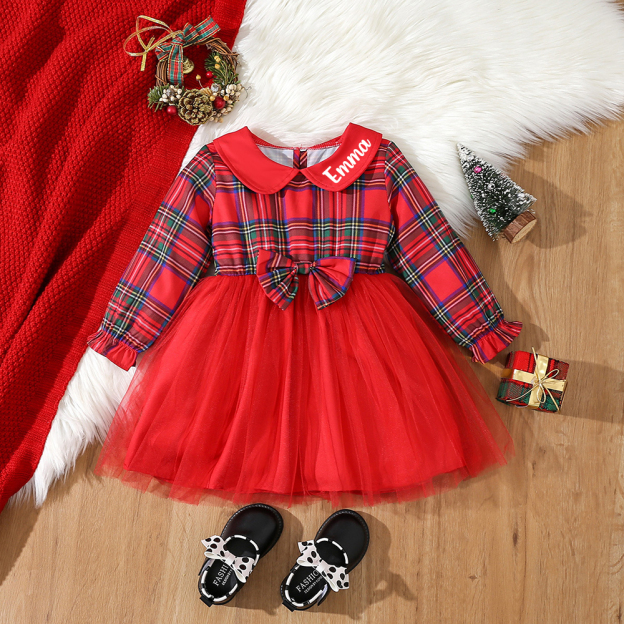 Personalized Christmas Baby Girl Checked Tutu Dress | MCGift156