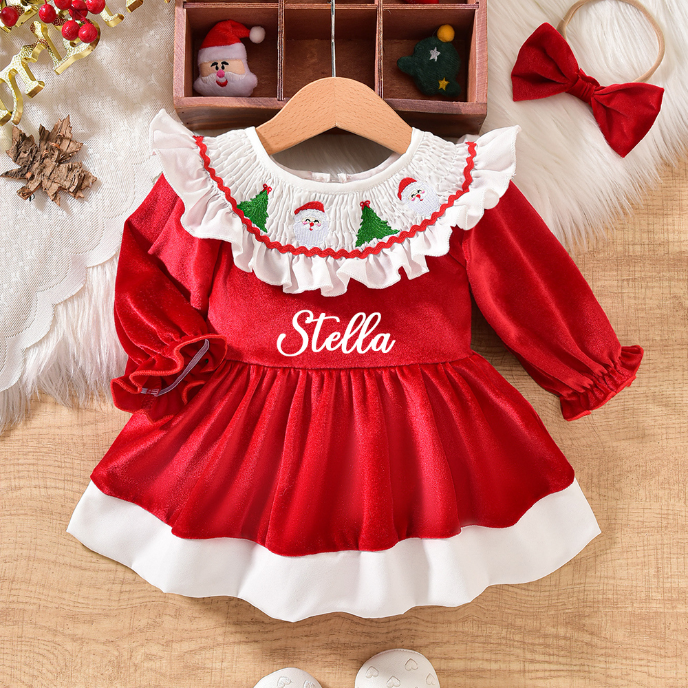 Personalized Christmas Ruffled Velvet Tutu Dress | MCGift165