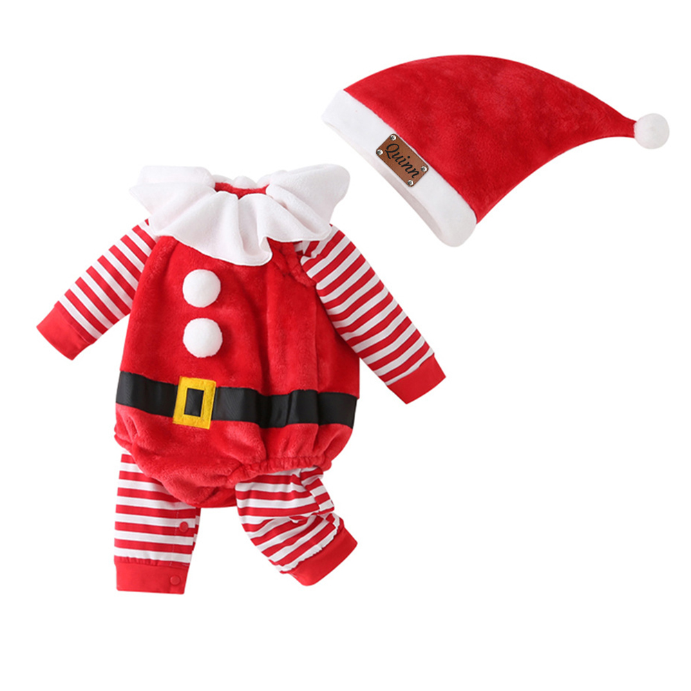 Personalized Leather Patch Newborn Baby Christmas Outfits | MCGift153