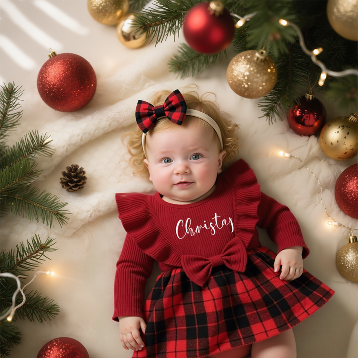 Personalized Checkered Red Christmas Outfit Dress | MCGift166