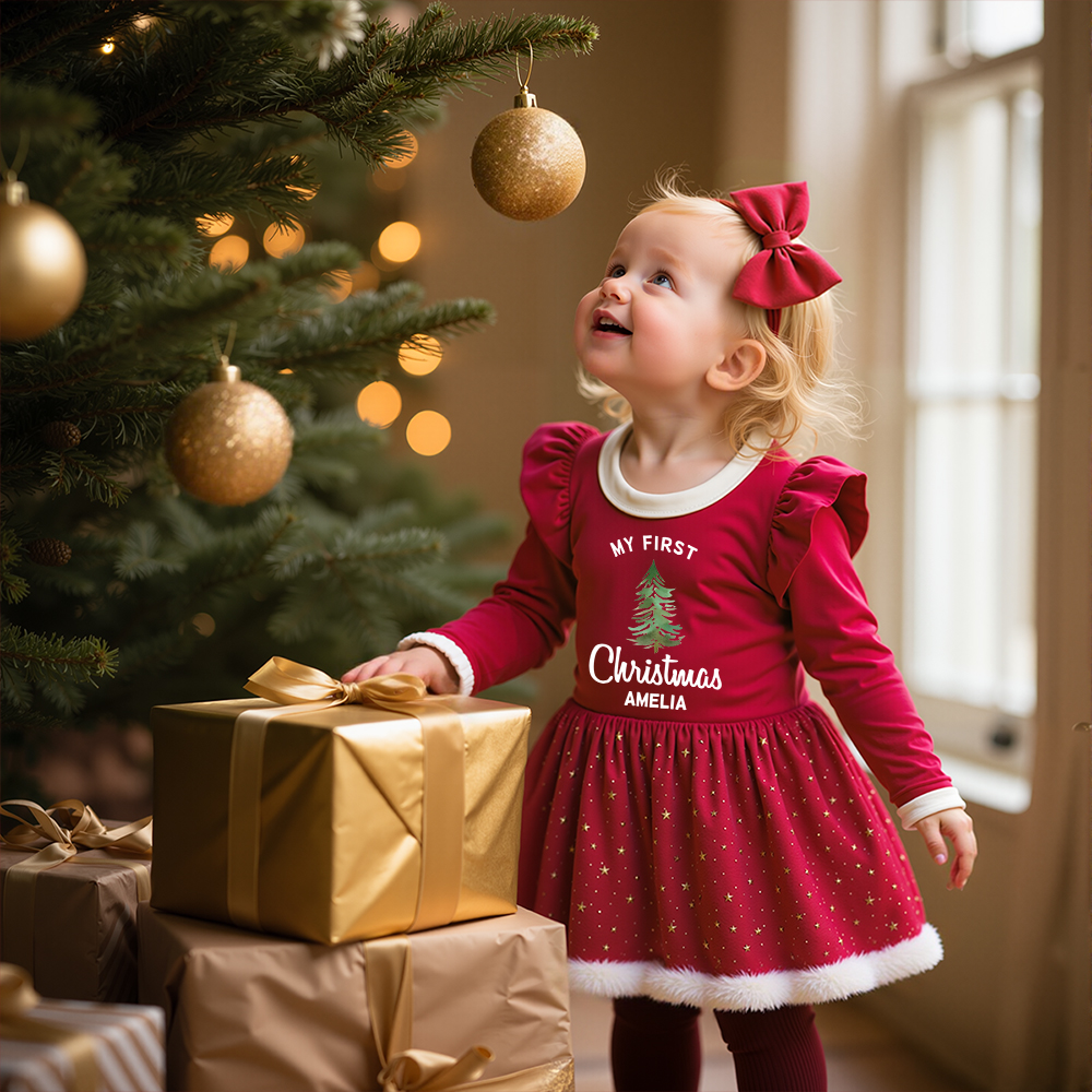 Personalized Baby Girl Christmas Tutu Romper with Bow | MCGift155