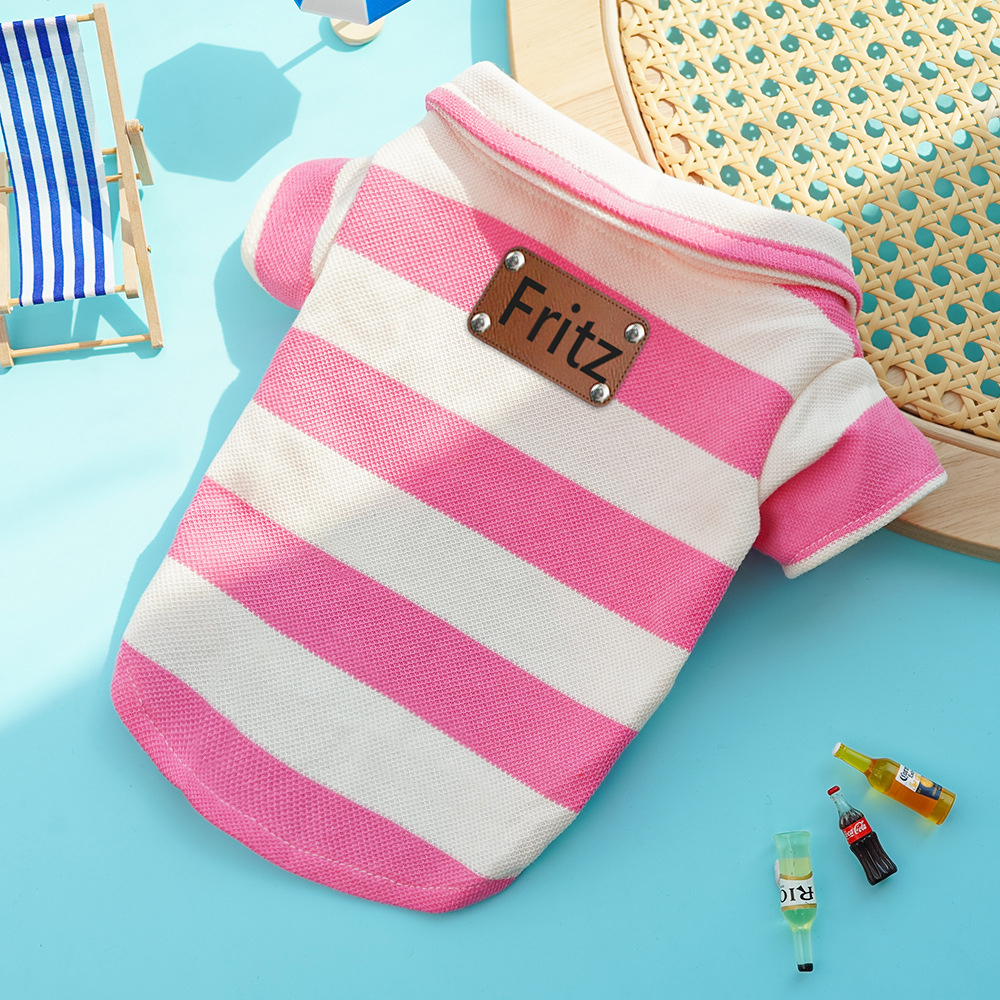 Personalized Leather Patch Pet Stripe Polo Shirt | BKPet223
