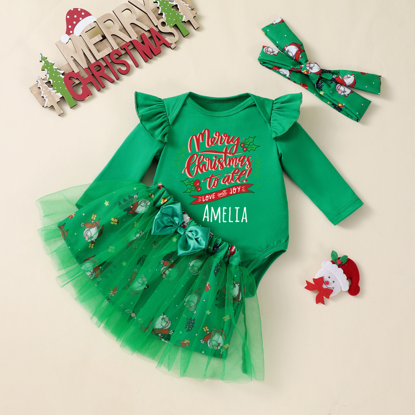 Personalized Baby Girl Christmas Tutu Romper with Bow | MCGift171