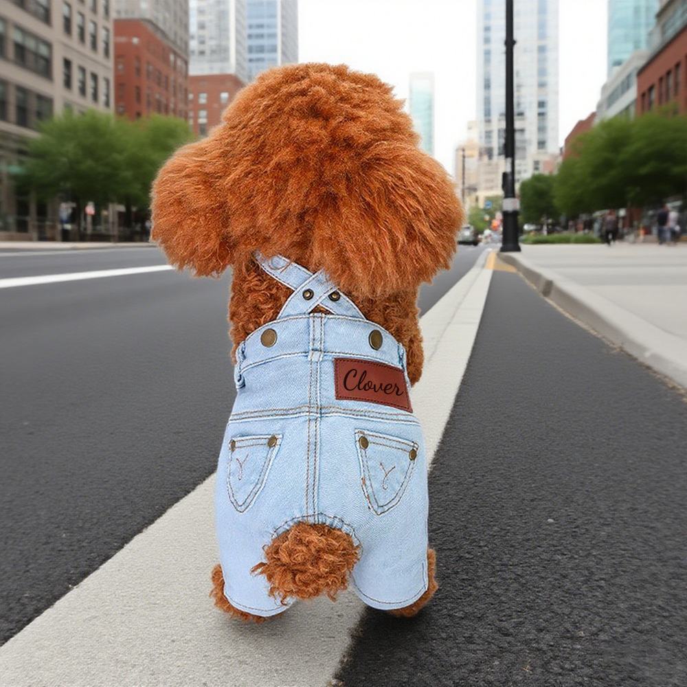 Personalized Leather Patch Pets Classic Denim Dungarees | BKPet228