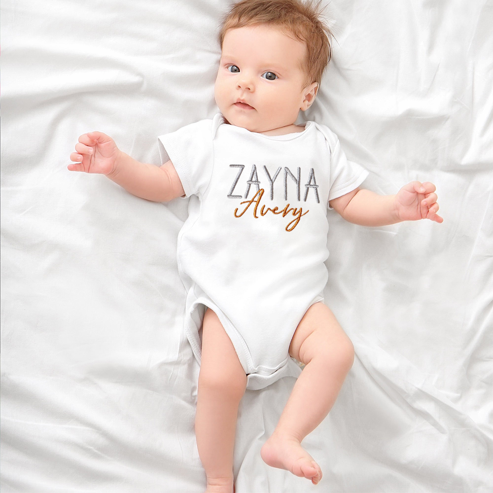 Personalized Embroidered Baby Announcement Romper | CWBaby310