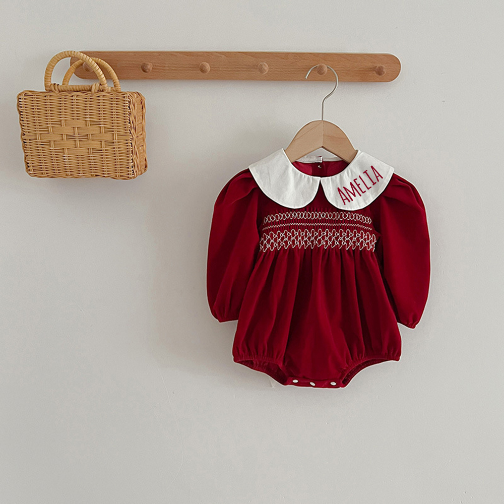 Personalized Baby Girl Plaid Long Sleeve Dress | CWBaby310