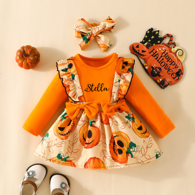 Personalized Baby Girl Halloween Pumpkin Dress | CWHalloween75