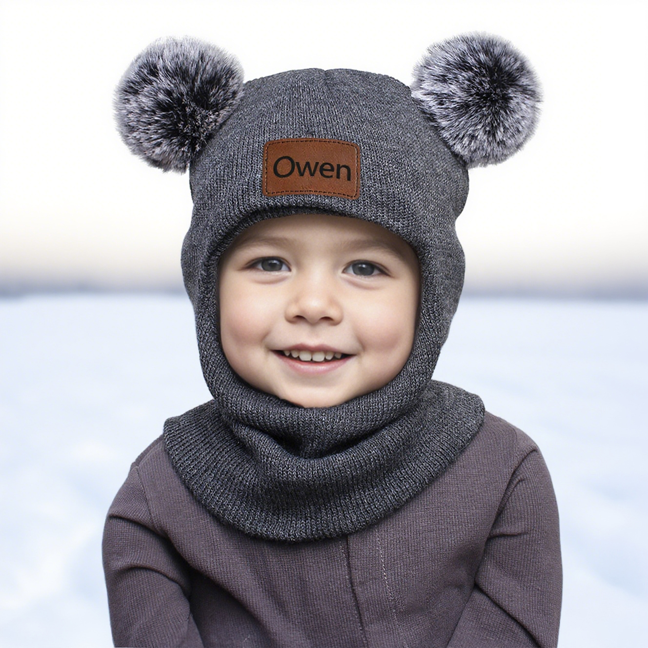 Personalized Kid Winter Warm Knitted PomPom Hat Scarf | HSKid64