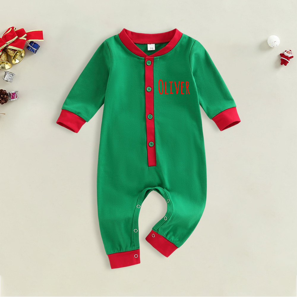 Personalized Embroidery My 1st Christmas Button Down Jumpsuit | MCGift175