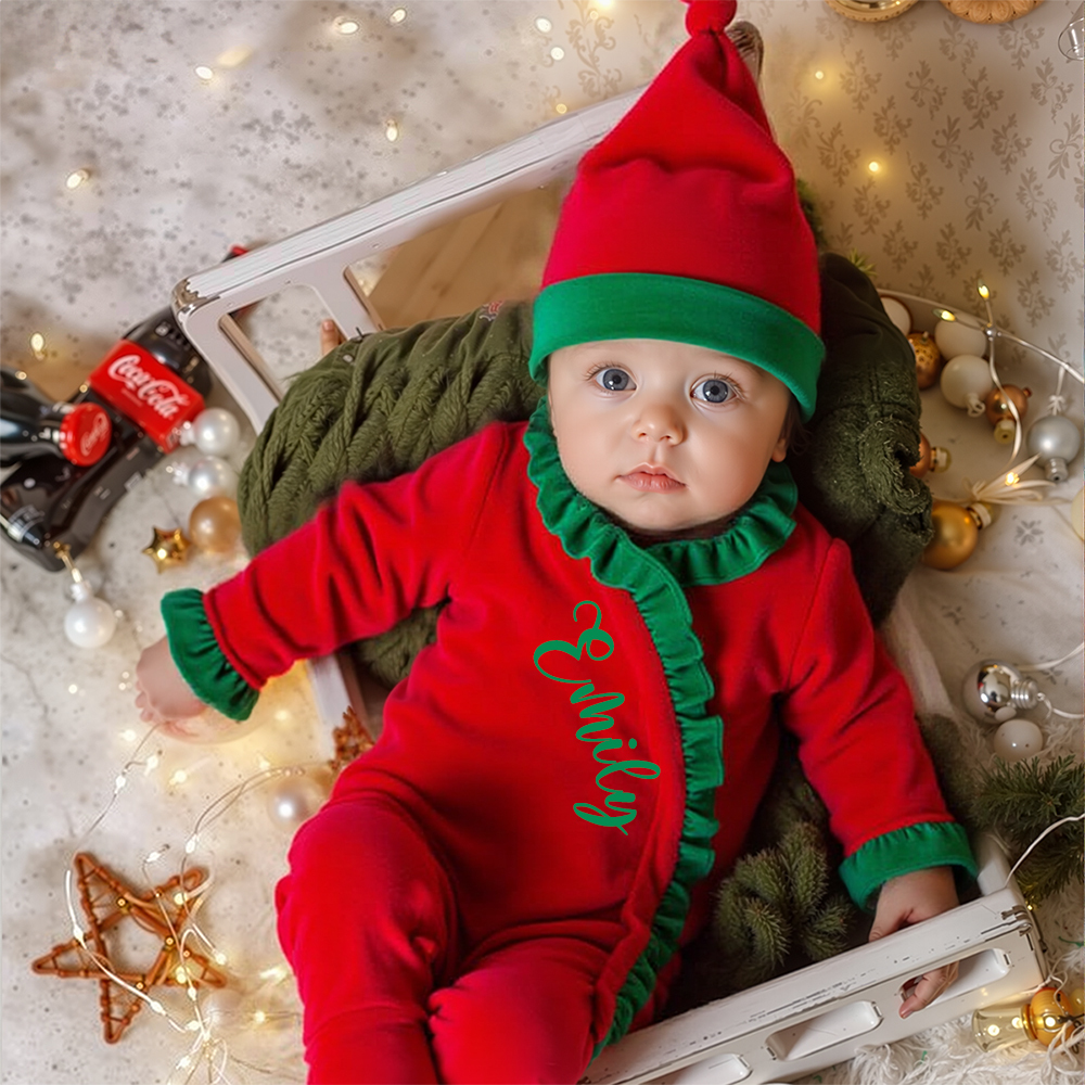 Personalized Newborn Christmas Velvet Ruffle Romper | MCGift176