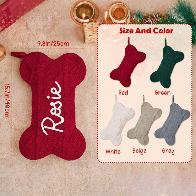 Personalized Hand-embroidery Dog Bone Christmas Stocking | MCGift177