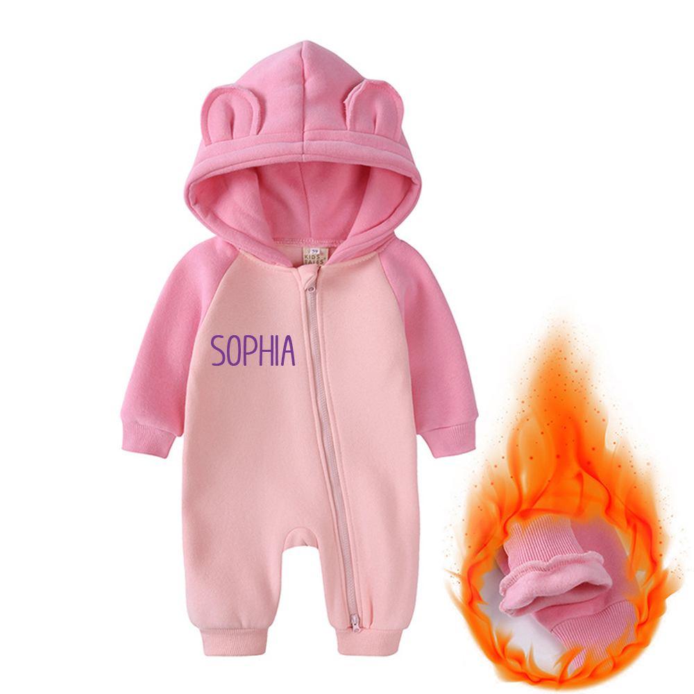 Personalized Baby Winter Cute Bear Warm Hood Romper | CWBaby323