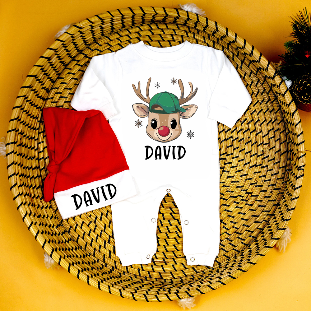 Personalized Baby 1st Christmas Romper and Hat Set | MCGift181