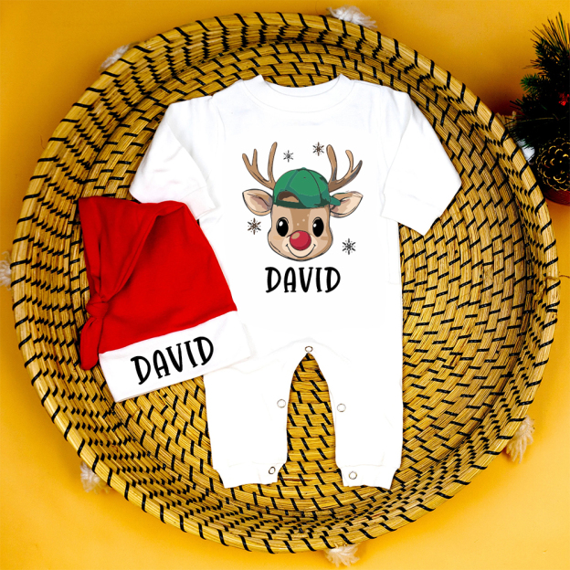 Personalized Baby 1st Christmas Romper and Hat Set | MCGift181