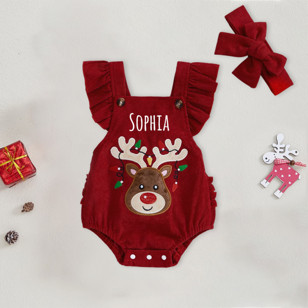 Personalized Baby Girl Reindeer Christmas Romper | MCGift181