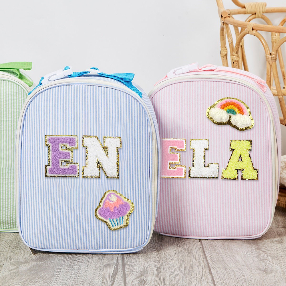Personalized Chenille Patch Kids Seersucker Lunch Bag