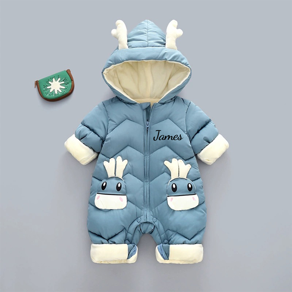 Personalized Baby Antler Lightweight Down Cotton Romper | CWBaby326