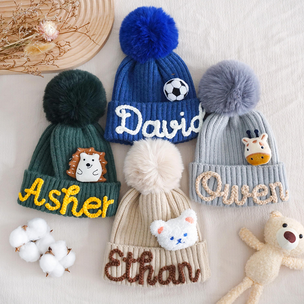 Personalized Hand Embroidery Pom Pom Hat For Kid & Adult | HSKid67