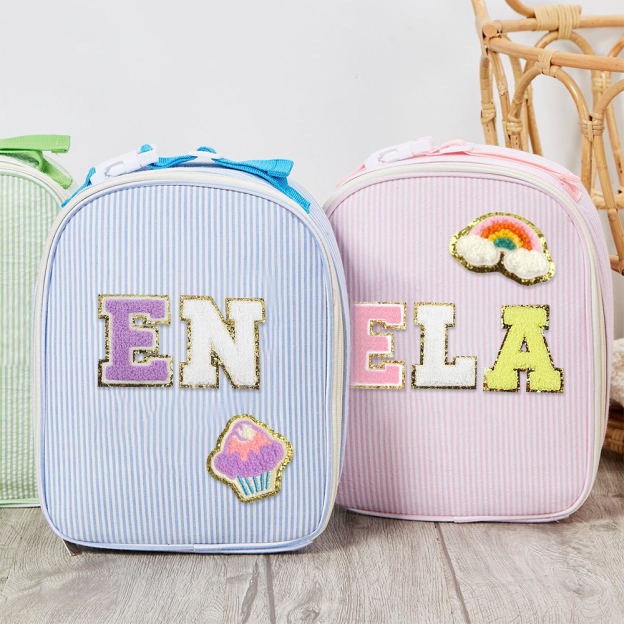 Personalized Chenille Patch Kids Seersucker Lunch Bag